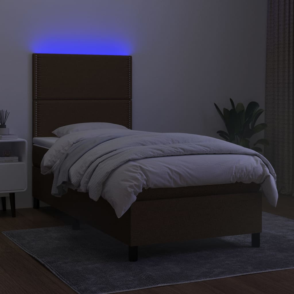 kontinentalseng med LED-lys 100x200 cm stof mørkebrun