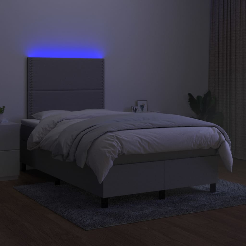 kontinentalseng med LED-lys 120x200 cm stof lysegrå