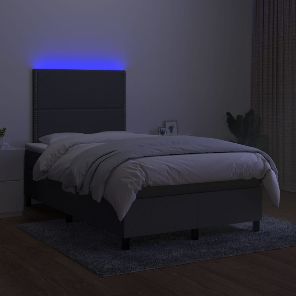 kontinentalseng med LED-lys 120x200 cm stof mørkegrå