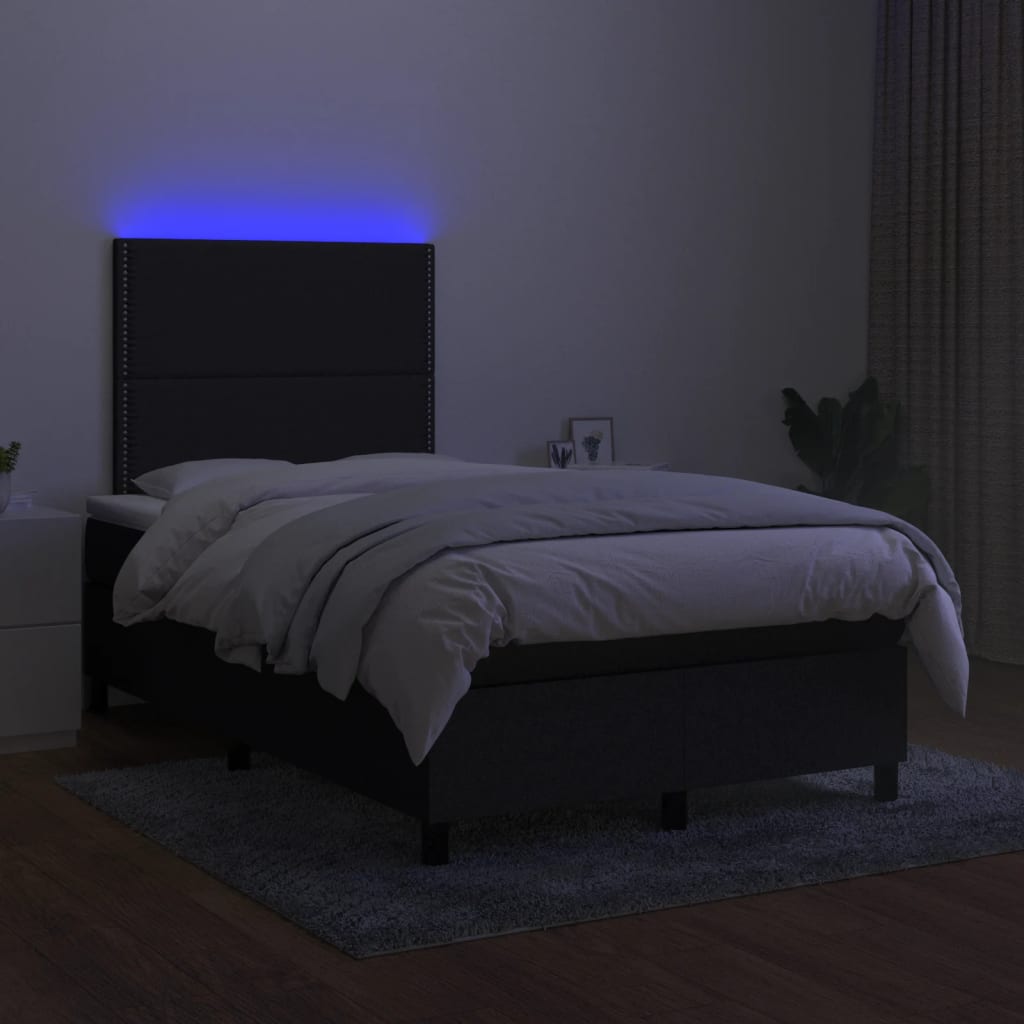 kontinentalseng med LED-lys 120x200 cm stof sort