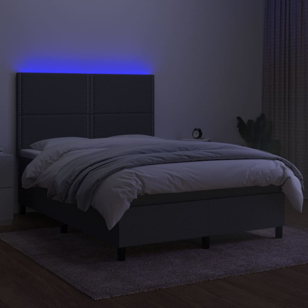 kontinentalseng med LED-lys 140x190 cm stof mørkegrå