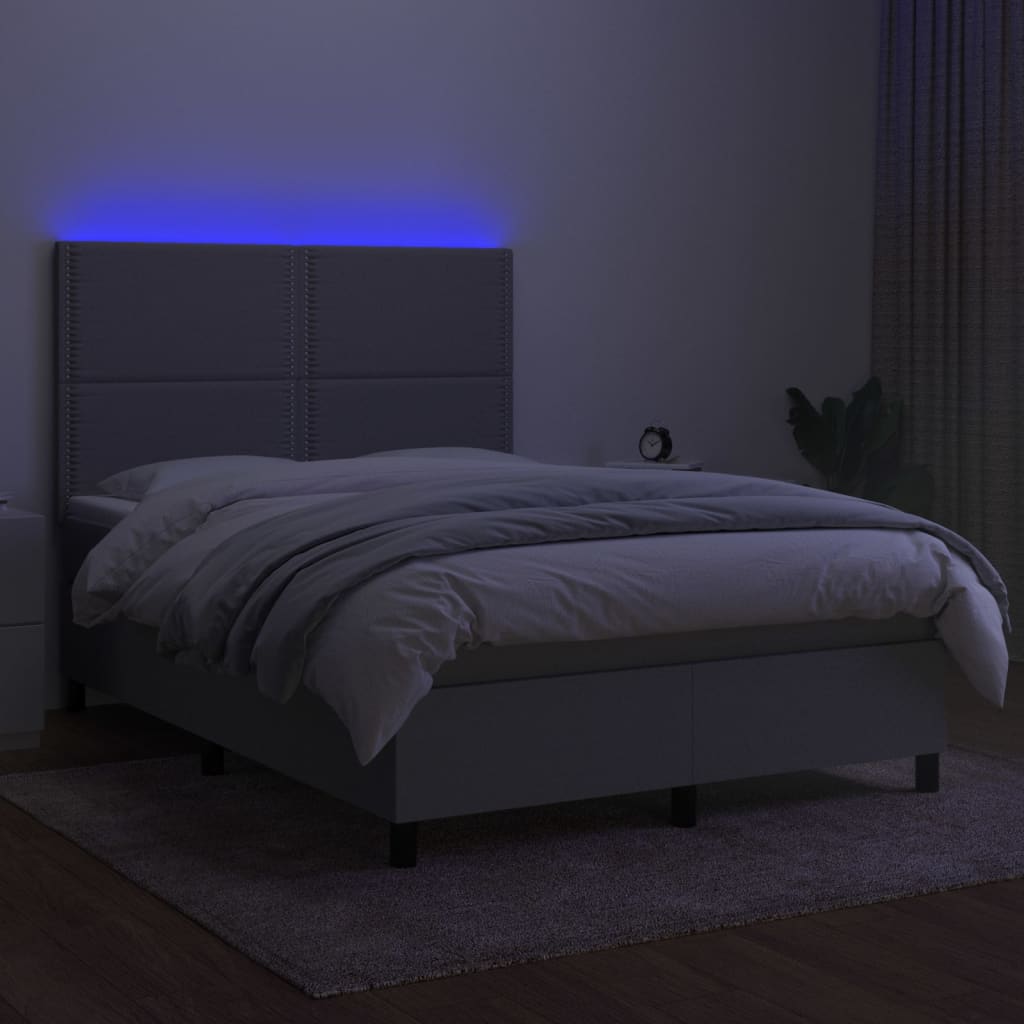 kontinentalseng med LED-lys 140x200 cm stof lysegrå