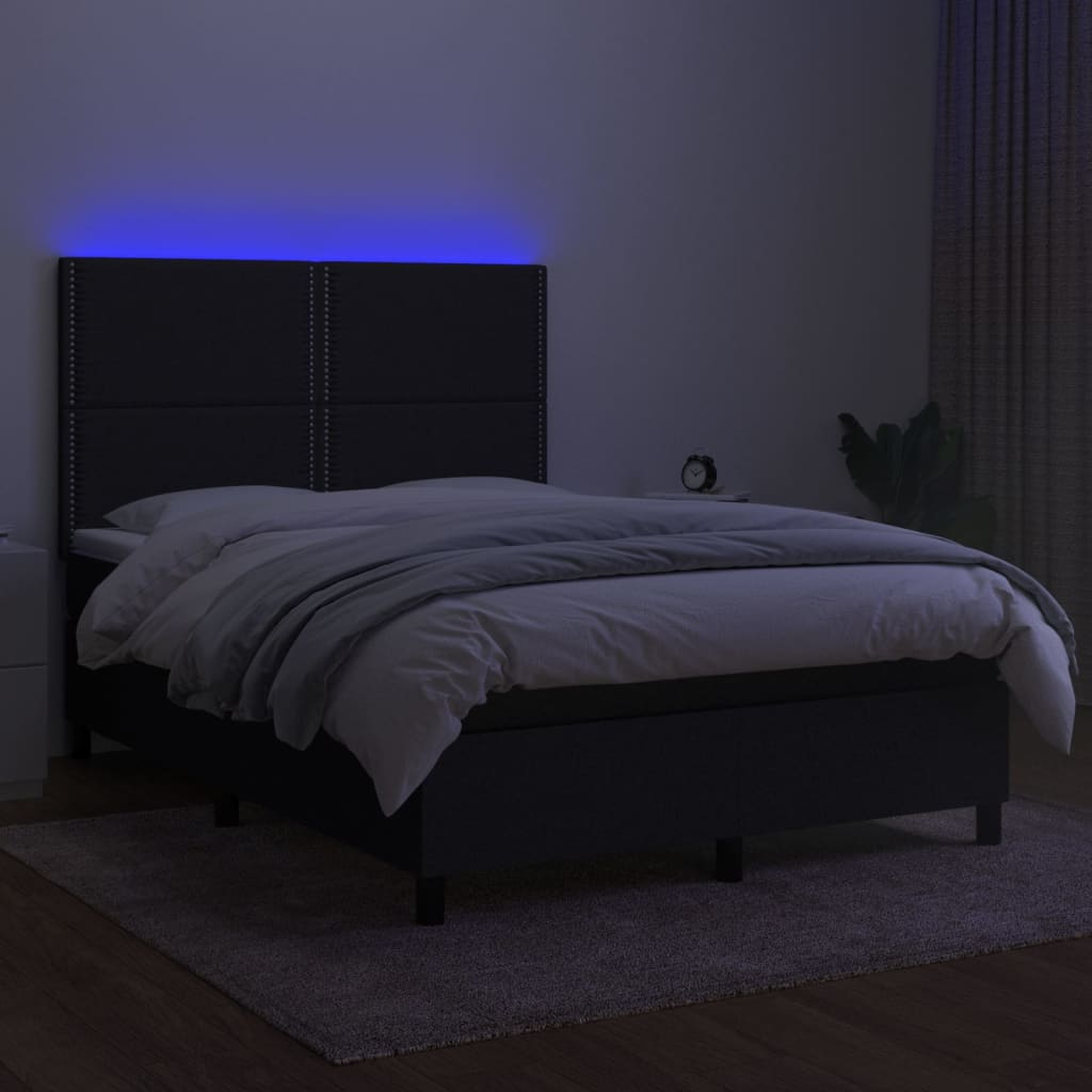 kontinentalseng med LED-lys 140x200 cm stof sort
