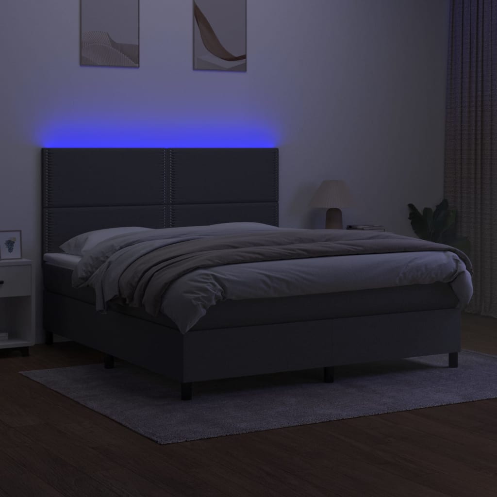 kontinentalseng med LED-lys 160x200 cm stof mørkegrå