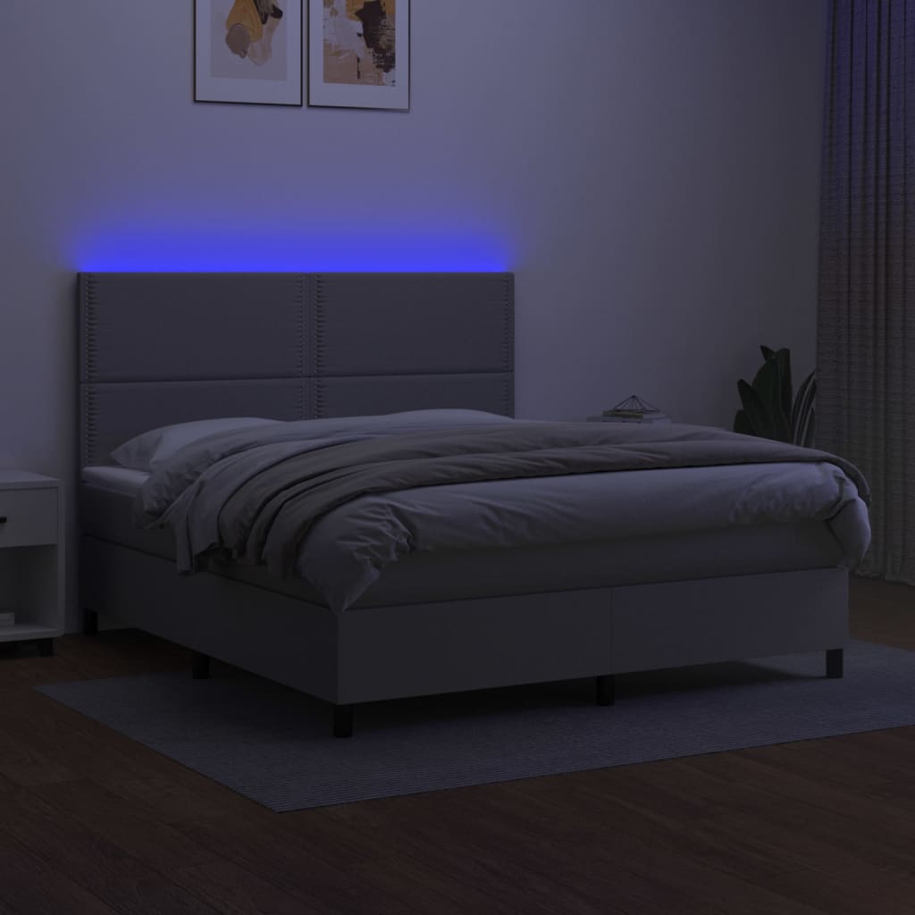kontinentalseng med LED-lys 180x200 cm stof lysegrå