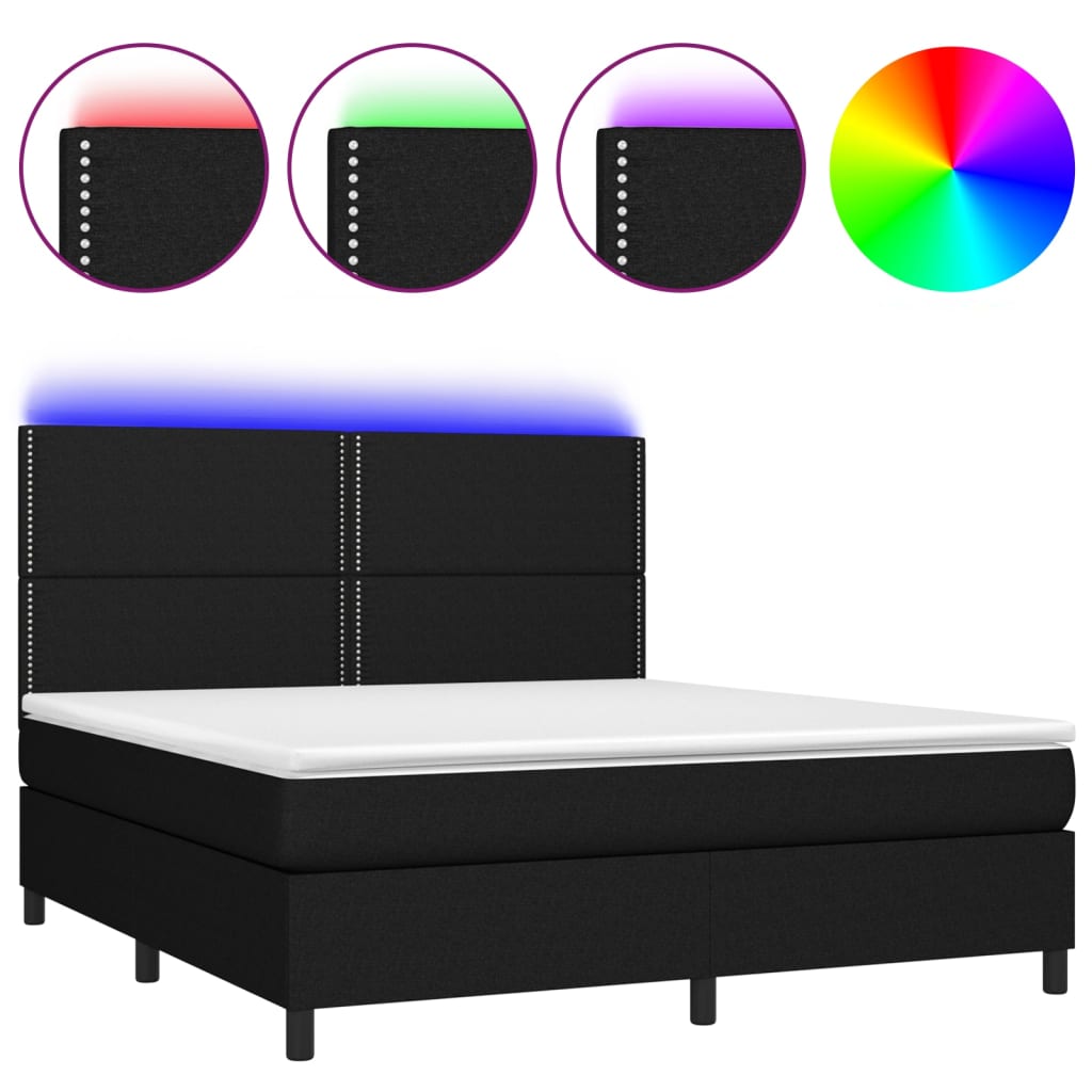 kontinentalseng med LED-lys 180x200 cm stof sort