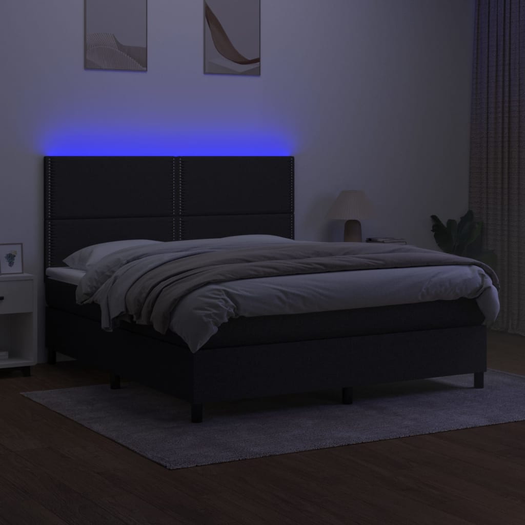 kontinentalseng med LED-lys 180x200 cm stof sort