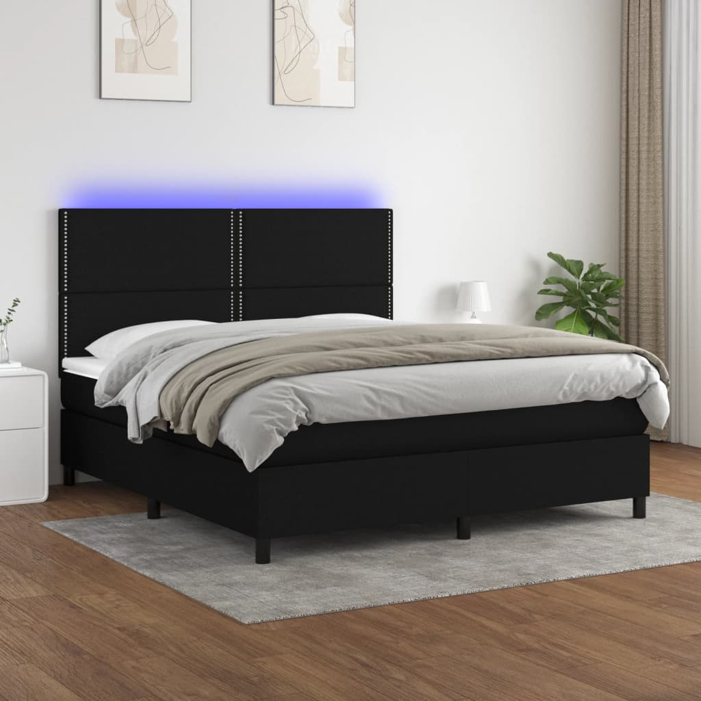 kontinentalseng med LED-lys 180x200 cm stof sort