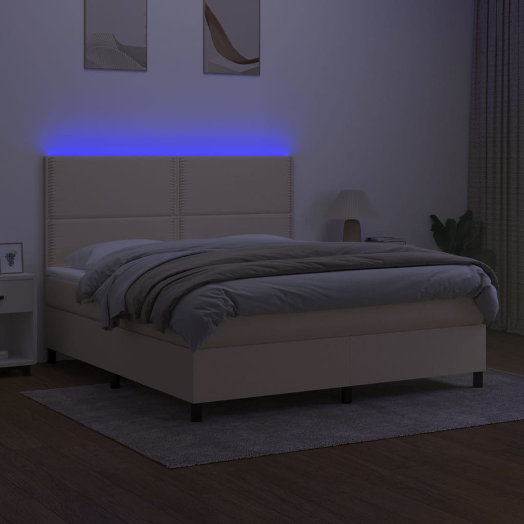 kontinentalseng med LED-lys 180x200 cm stof cremefarvet