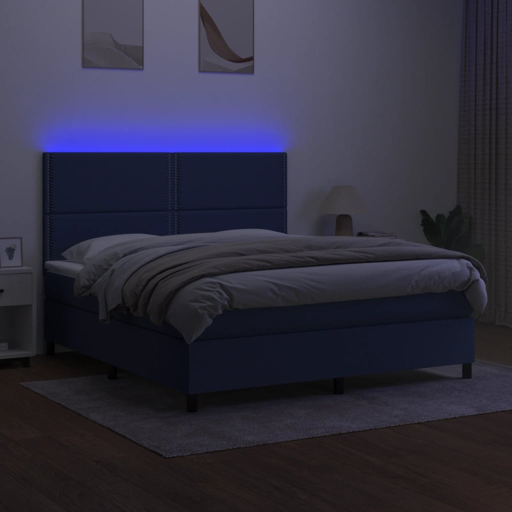 kontinentalseng med LED-lys 180x200 cm stof blå
