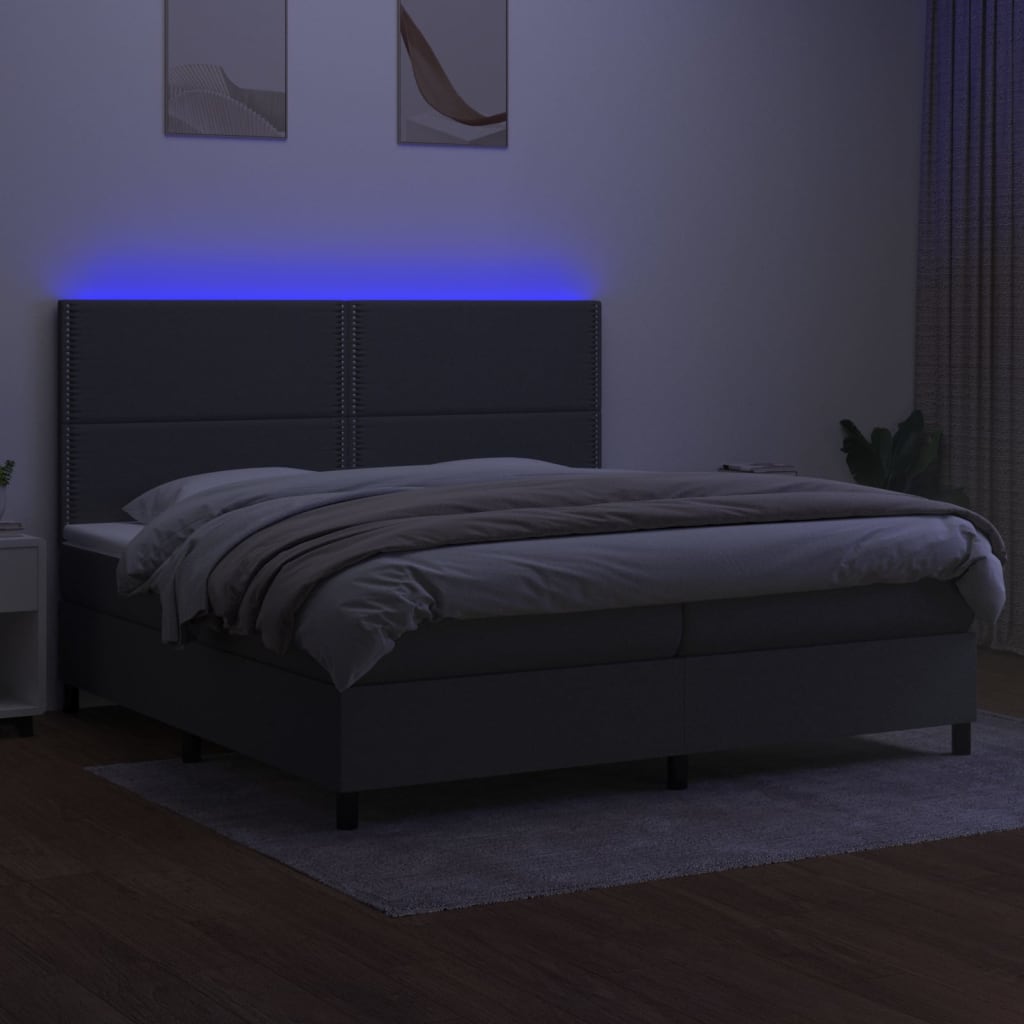 kontinentalseng med LED-lys 200x200 cm stof mørkegrå