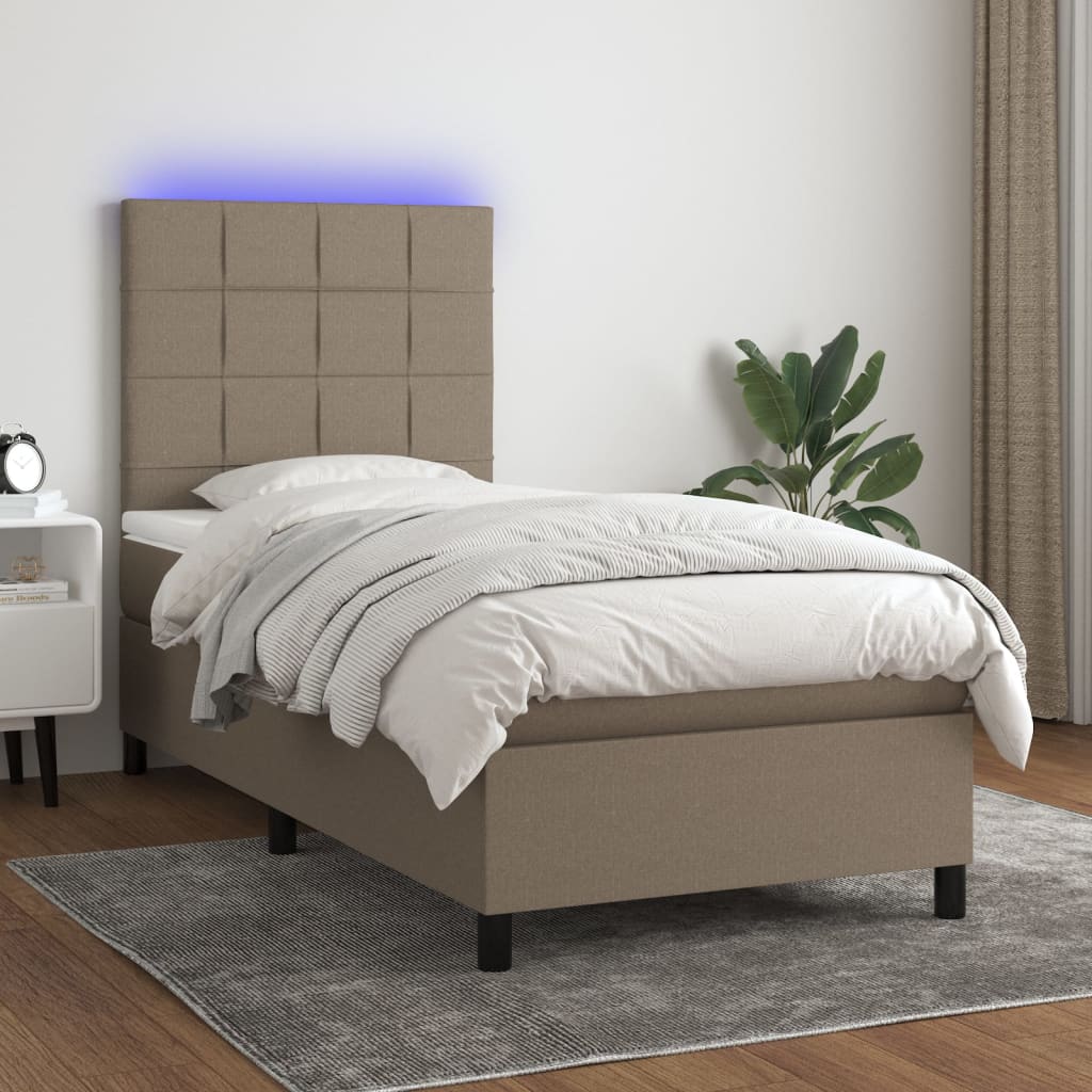 kontinentalseng med LED-lys 90x190 cm stof gråbrun