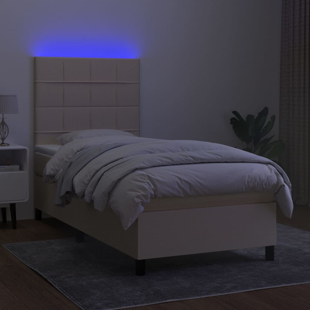 kontinentalseng med LED-lys 90x200 cm stof cremefarvet