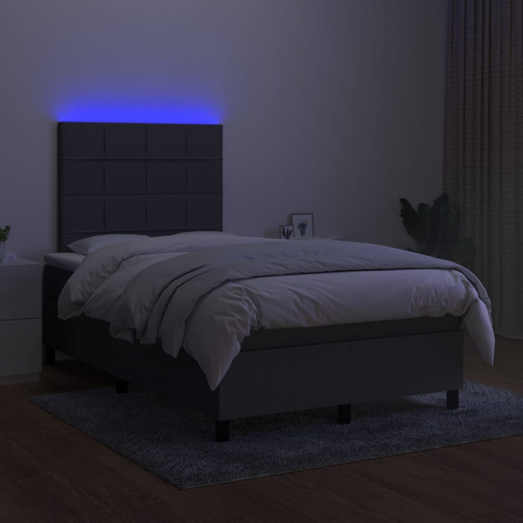 kontinentalseng med LED-lys 120x200 cm stof mørkegrå