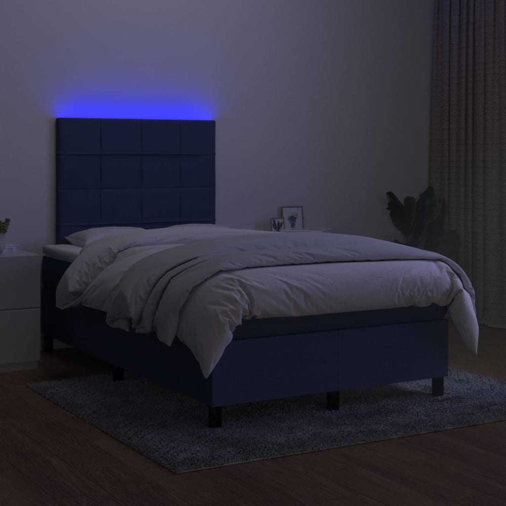 kontinentalseng med LED-lys 120x200 cm stof blå