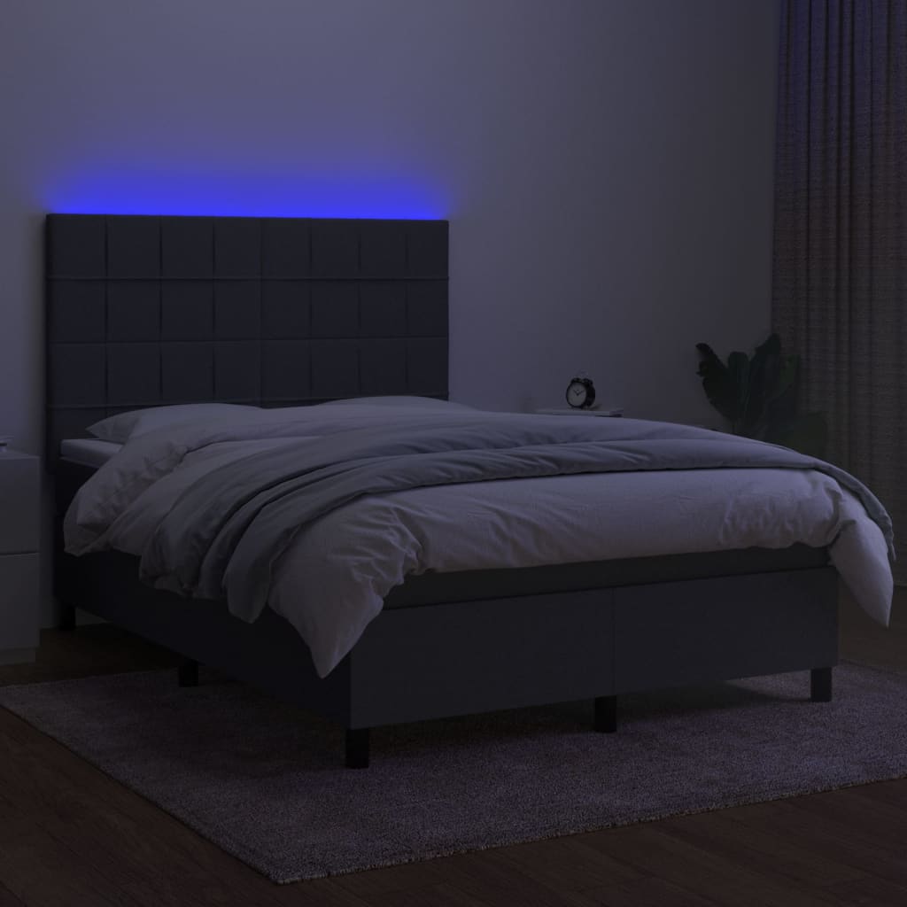 kontinentalseng med LED-lys 140x200 cm stof mørkegrå