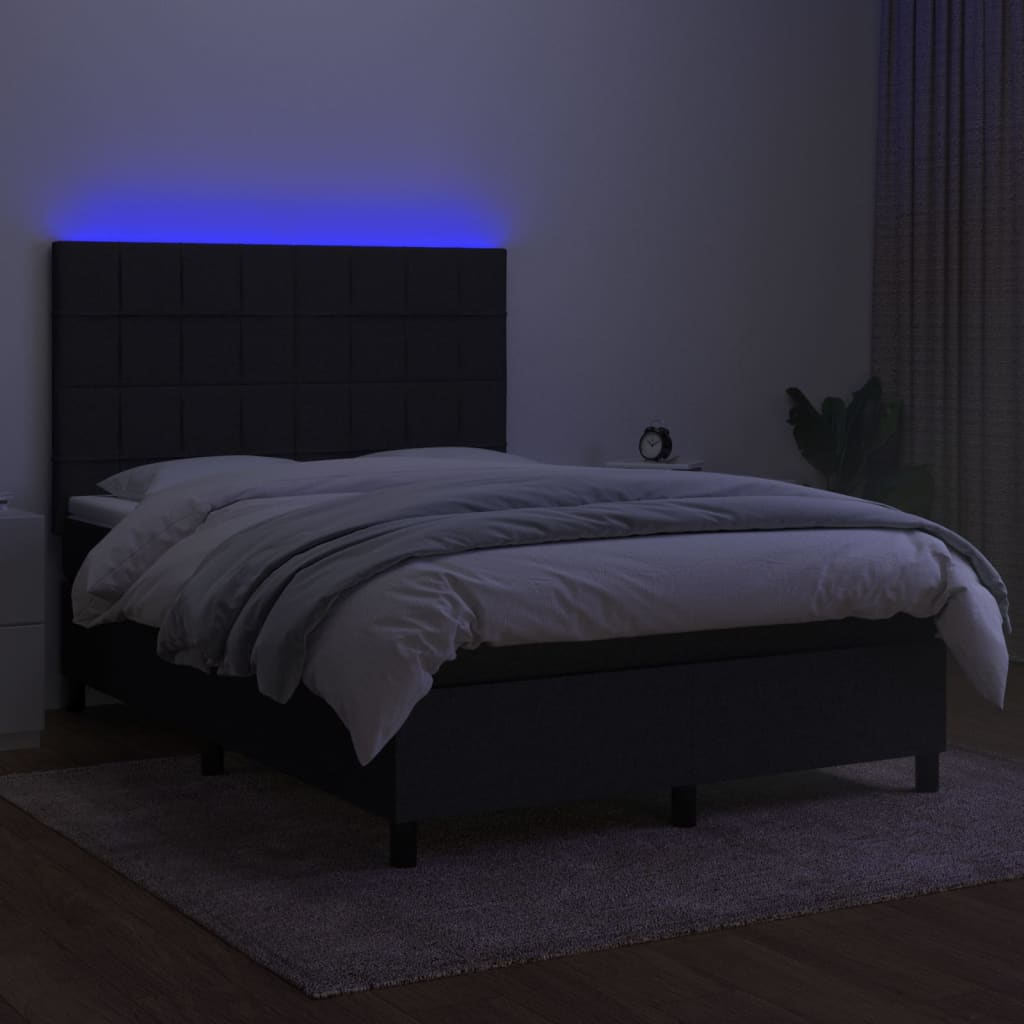 kontinentalseng med LED-lys 140x200 cm stof sort