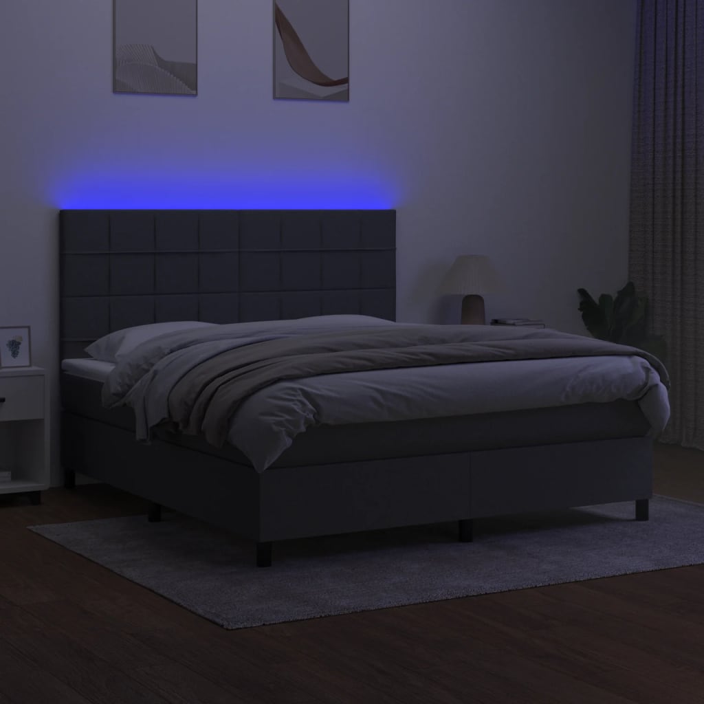 kontinentalseng med LED-lys 160x200 cm stof mørkegrå