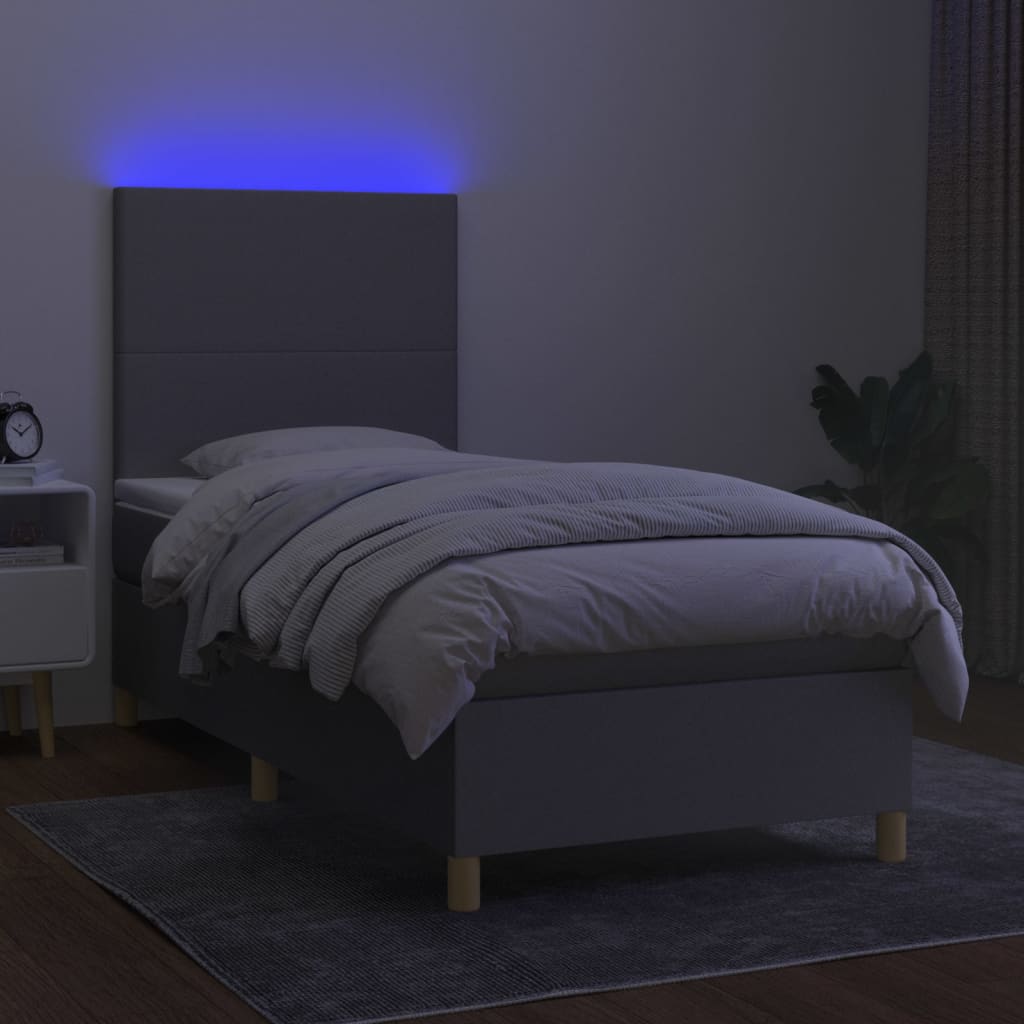 kontinentalseng med LED-lys 90x200 cm stof lysegrå