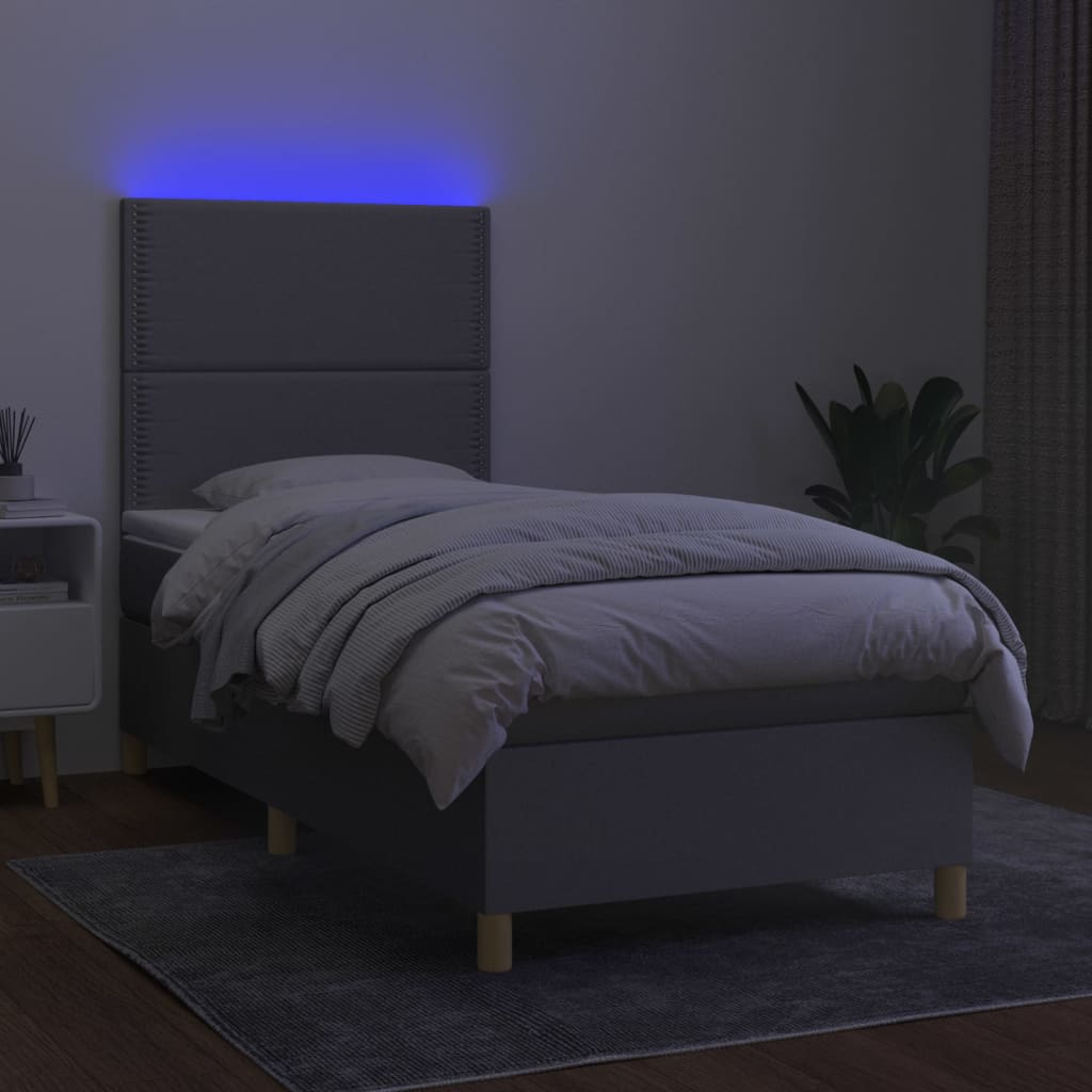 kontinentalseng med LED-lys 90x200 cm stof lysegrå