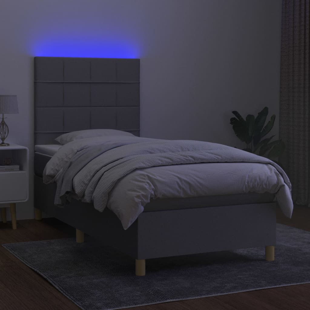kontinentalseng med LED-lys 90x200 cm stof lysegrå