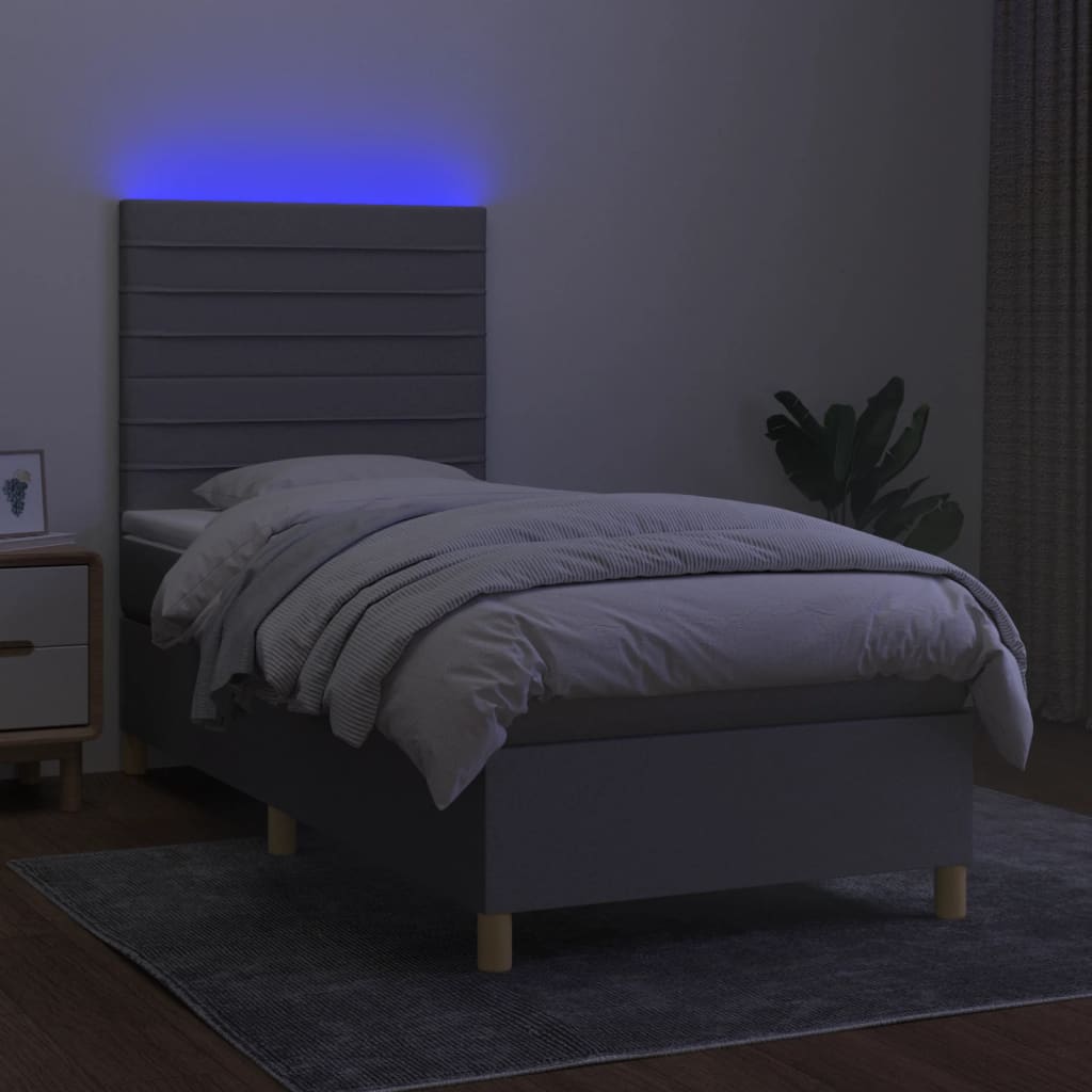 kontinentalseng med LED-lys 90x200 cm stof lysegrå