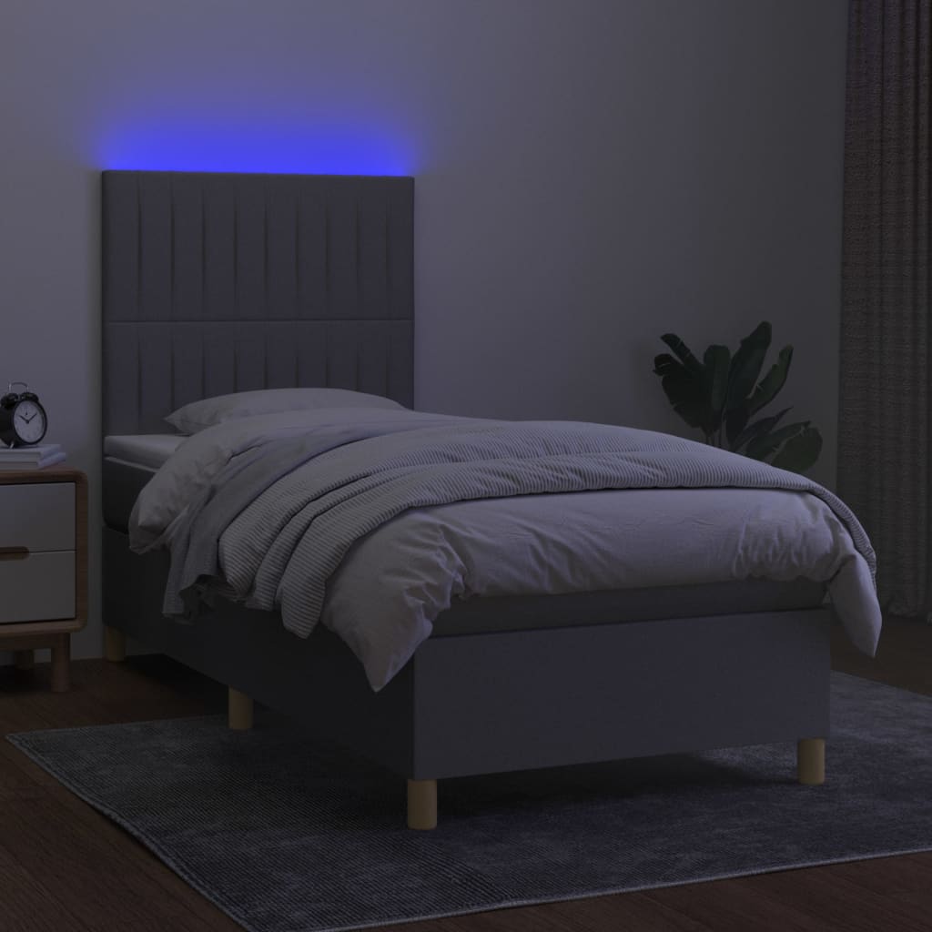 kontinentalseng med LED-lys 90x200 cm stof lysegrå