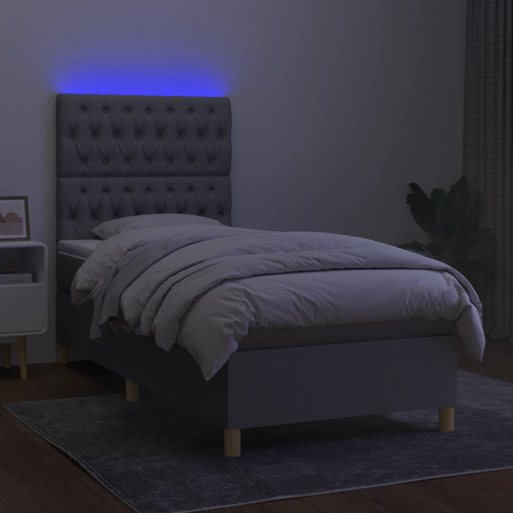 kontinentalseng med LED-lys 90x200 cm stof lysegrå