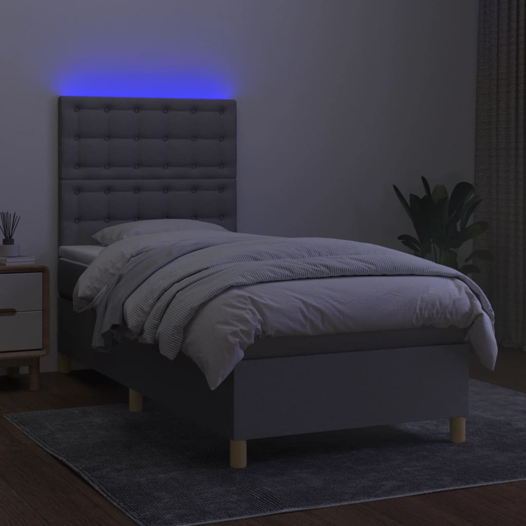 kontinentalseng med LED-lys 90x200 cm stof lysegrå