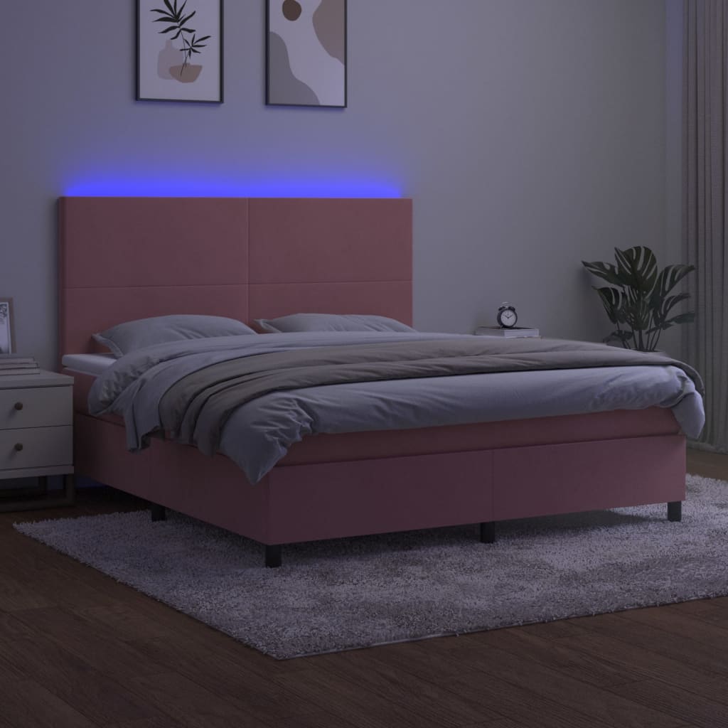 kontinentalseng med LED-lys 180x200 cm fløjl lyserød