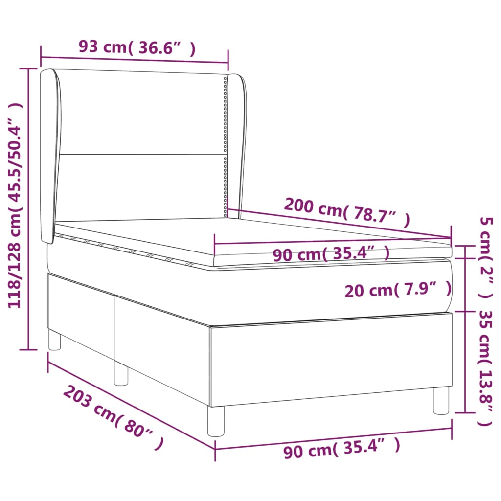 kontinentalseng med madras 90x200 cm stof lysegrå