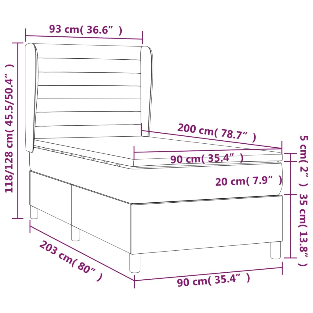 kontinentalseng med madras 90x200 cm stof lysegrå