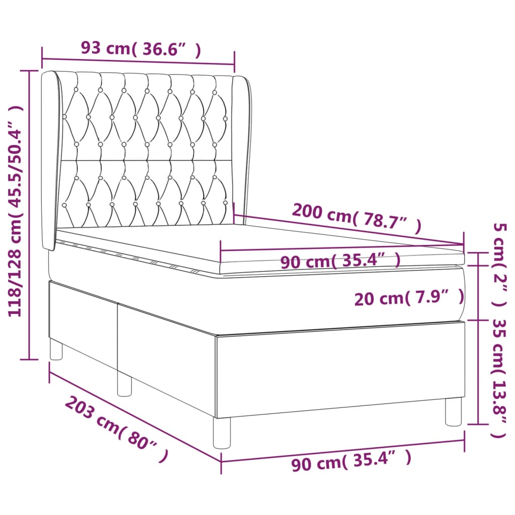 kontinentalseng med madras 90x200 cm stof lysegrå