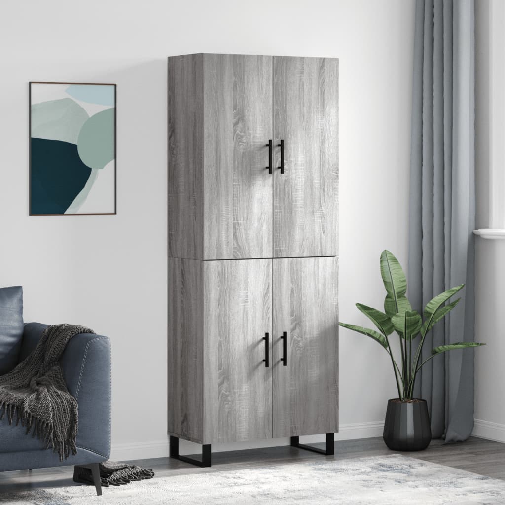 højskab 69,5x34x180 cm konstrueret træ grå sonoma-eg