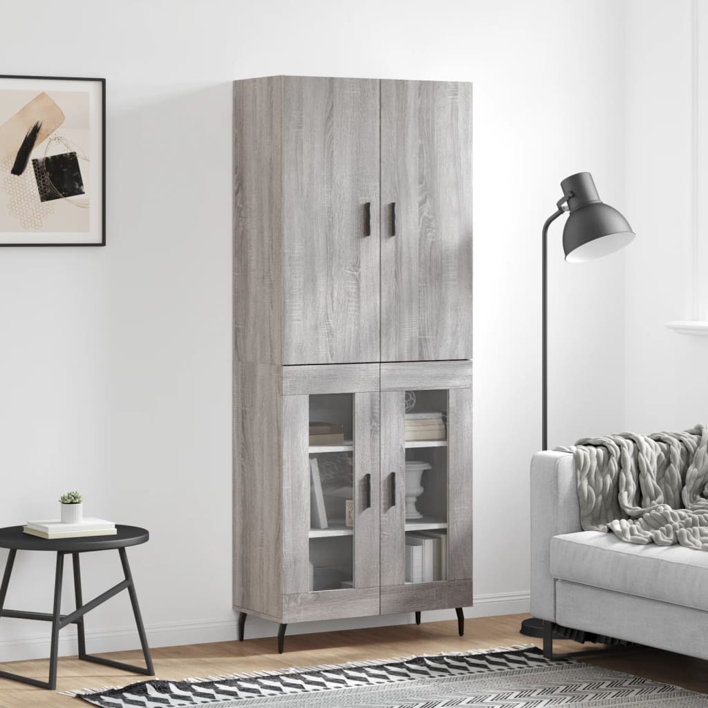 højskab 69,5x34x180 cm konstrueret træ grå sonoma-eg