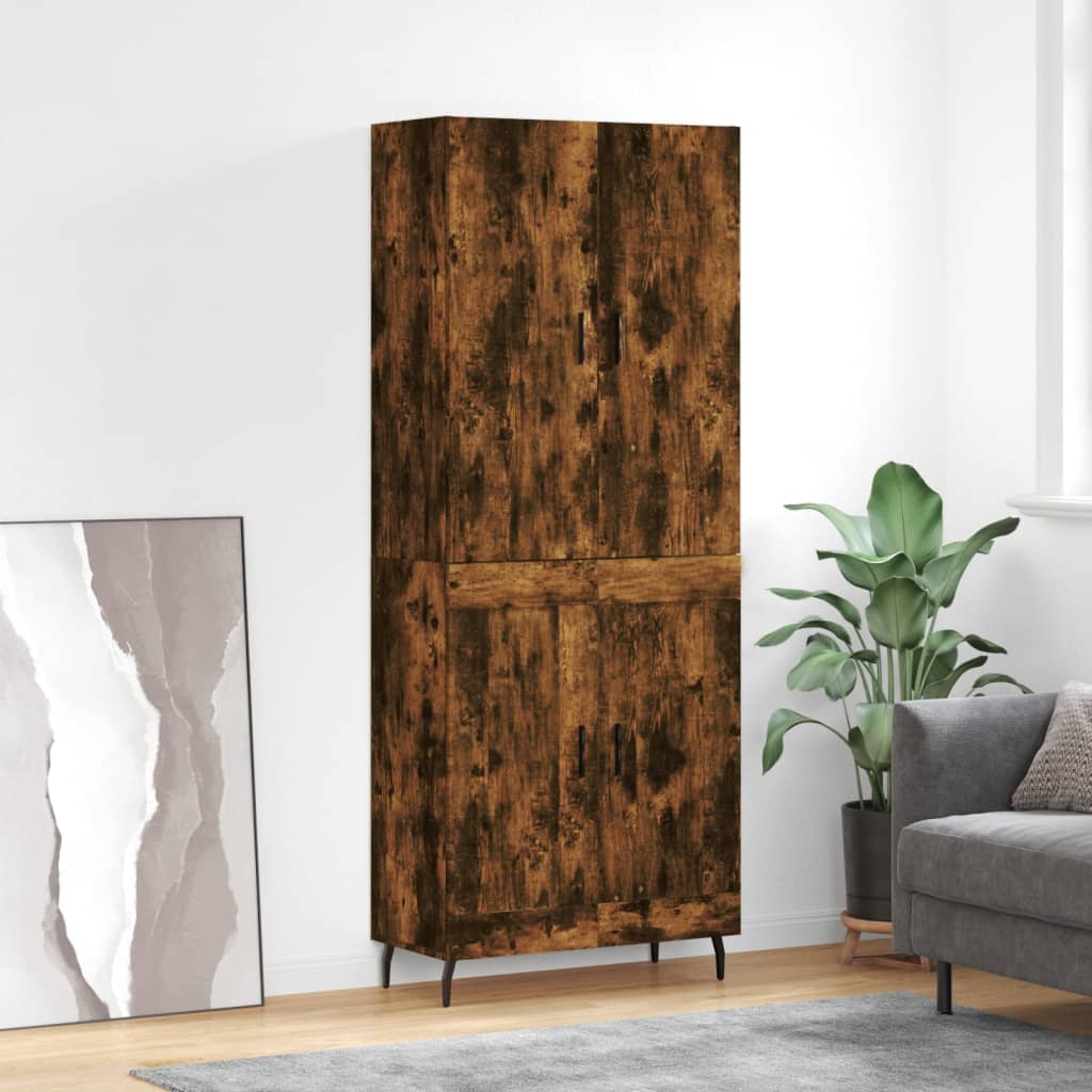 højskab 69,5x34x180 cm konstrueret træ røget egetræsfarve