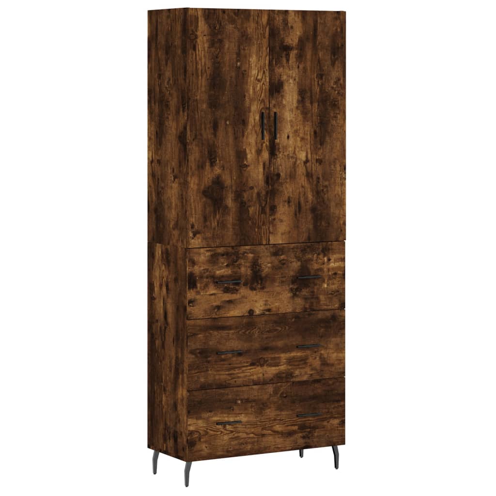 højskab 69,5x34x180 cm konstrueret træ røget egetræsfarve