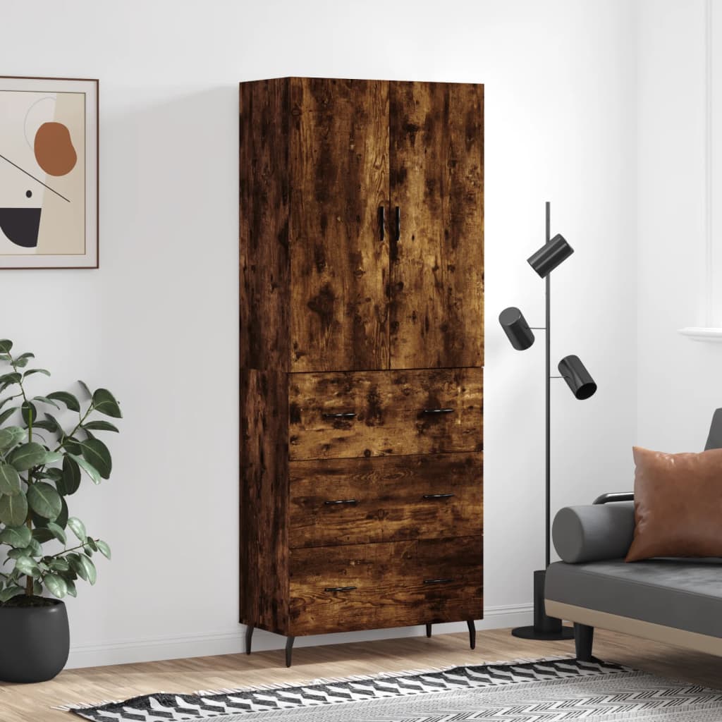 højskab 69,5x34x180 cm konstrueret træ røget egetræsfarve