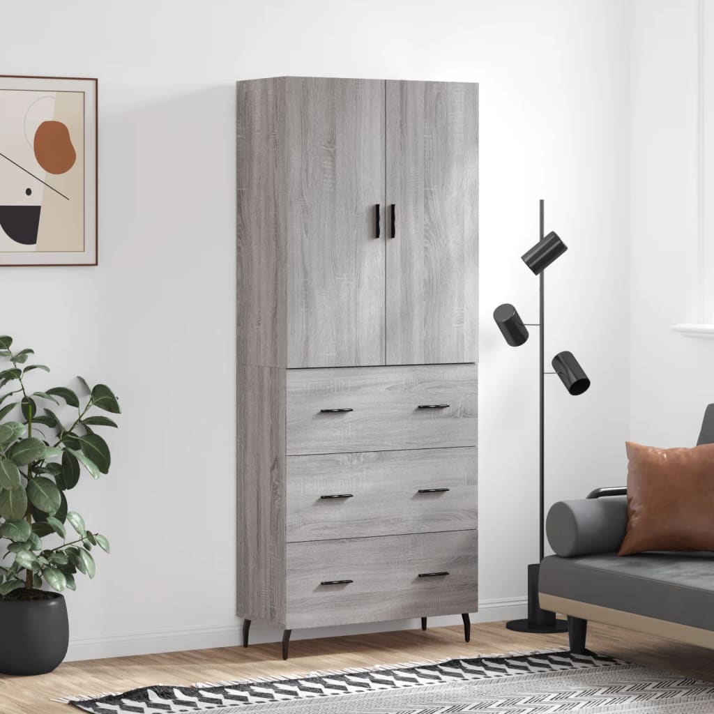højskab 69,5x34x180 cm konstrueret træ grå sonoma-eg