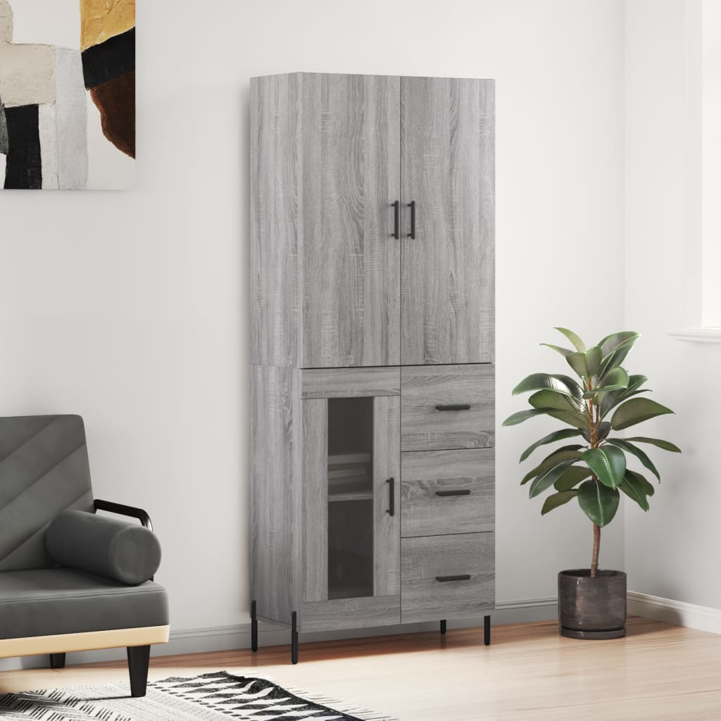højskab 69,5x34x180 cm konstrueret træ grå sonoma-eg