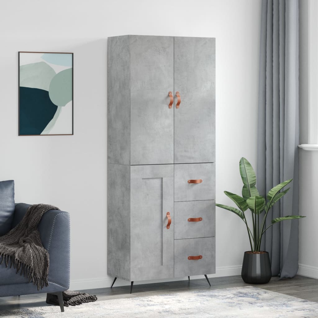højskab 69,5x34x180 cm konstrueret træ betongrå