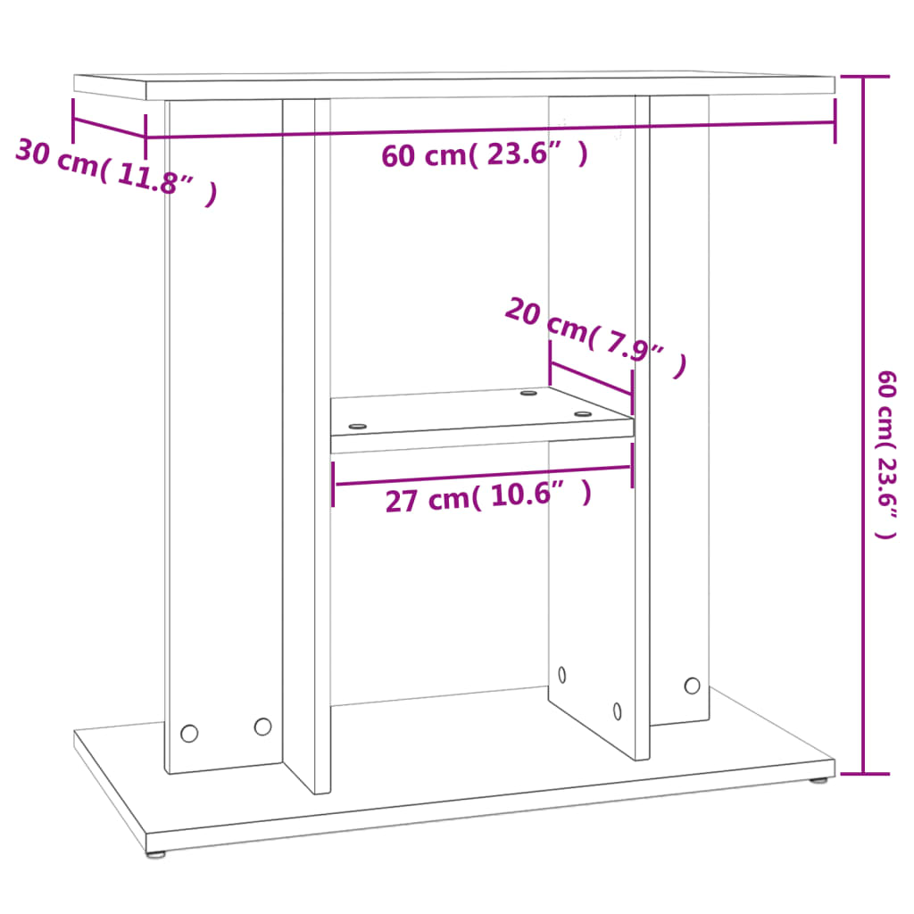 akvariebord 60x30x60 cm konstrueret træ betongrå