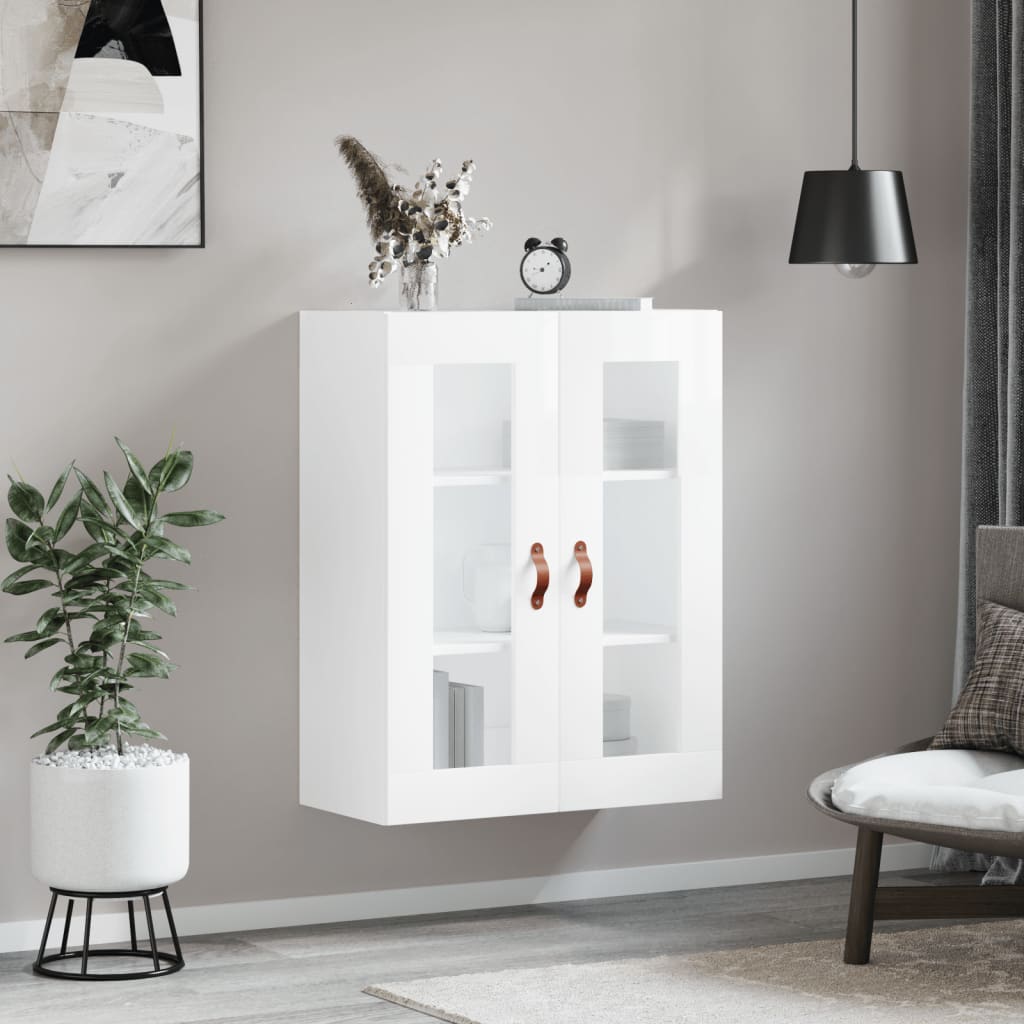væghængt skab 69,5x34x90 cm konstrueret træ hvid højglans