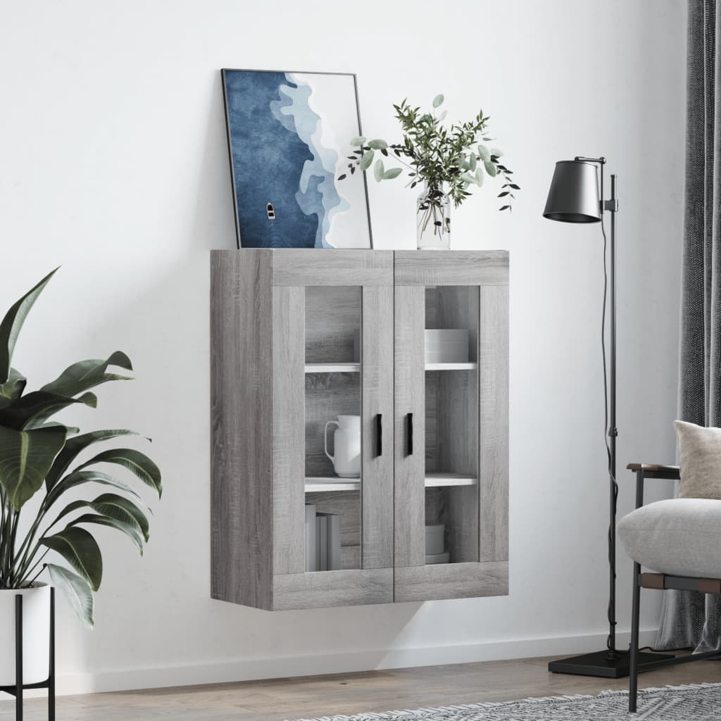 væghængt skab 69,5x34x90 cm konstrueret træ grå sonoma-eg
