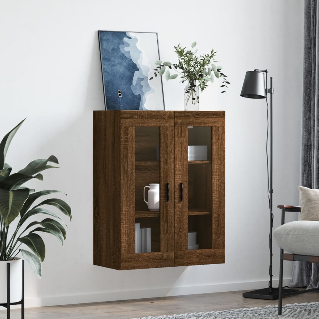 væghængt skab 69,5x34x90 cm konstrueret træ brun egetræsfarve