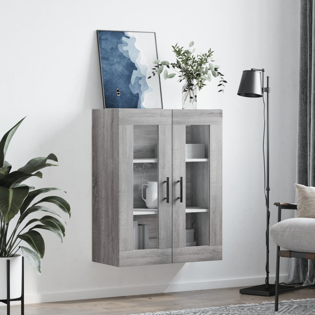 væghængt skab 69,5x34x90 cm konstrueret træ grå sonoma-eg