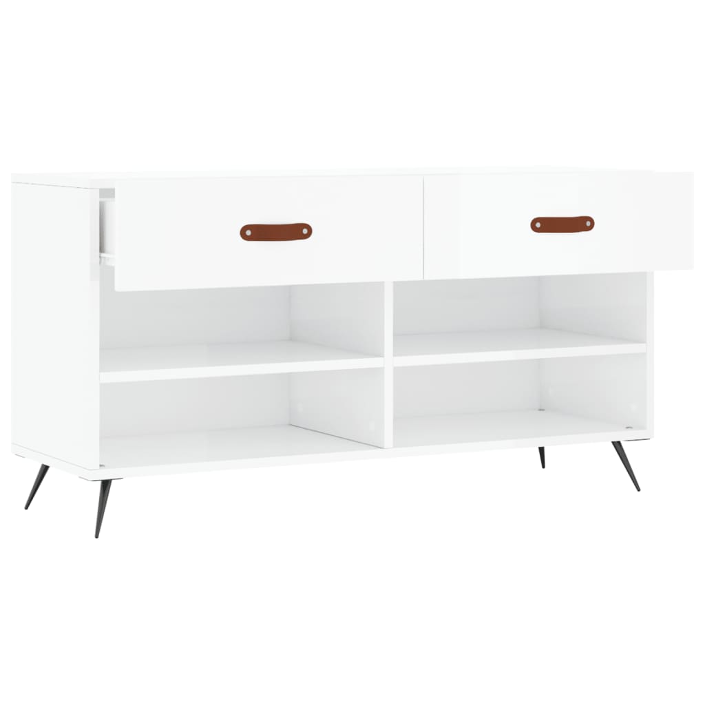 skobænk 102x35x55 cm konstrueret træ hvid højglans