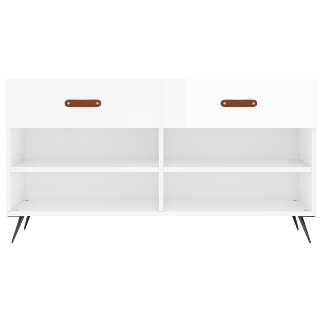 skobænk 102x35x55 cm konstrueret træ hvid højglans