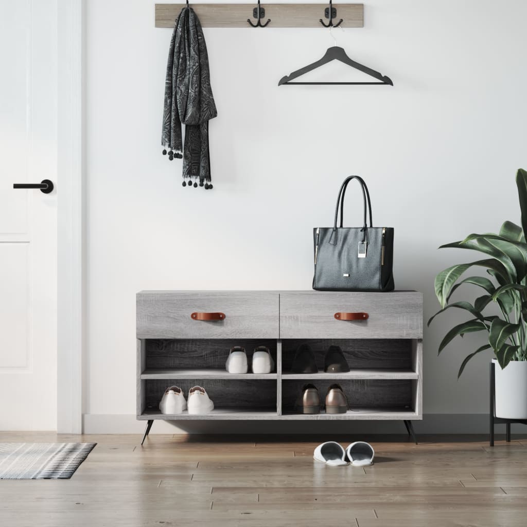 skobænk 102x35x55 cm konstrueret træ grå sonoma-eg