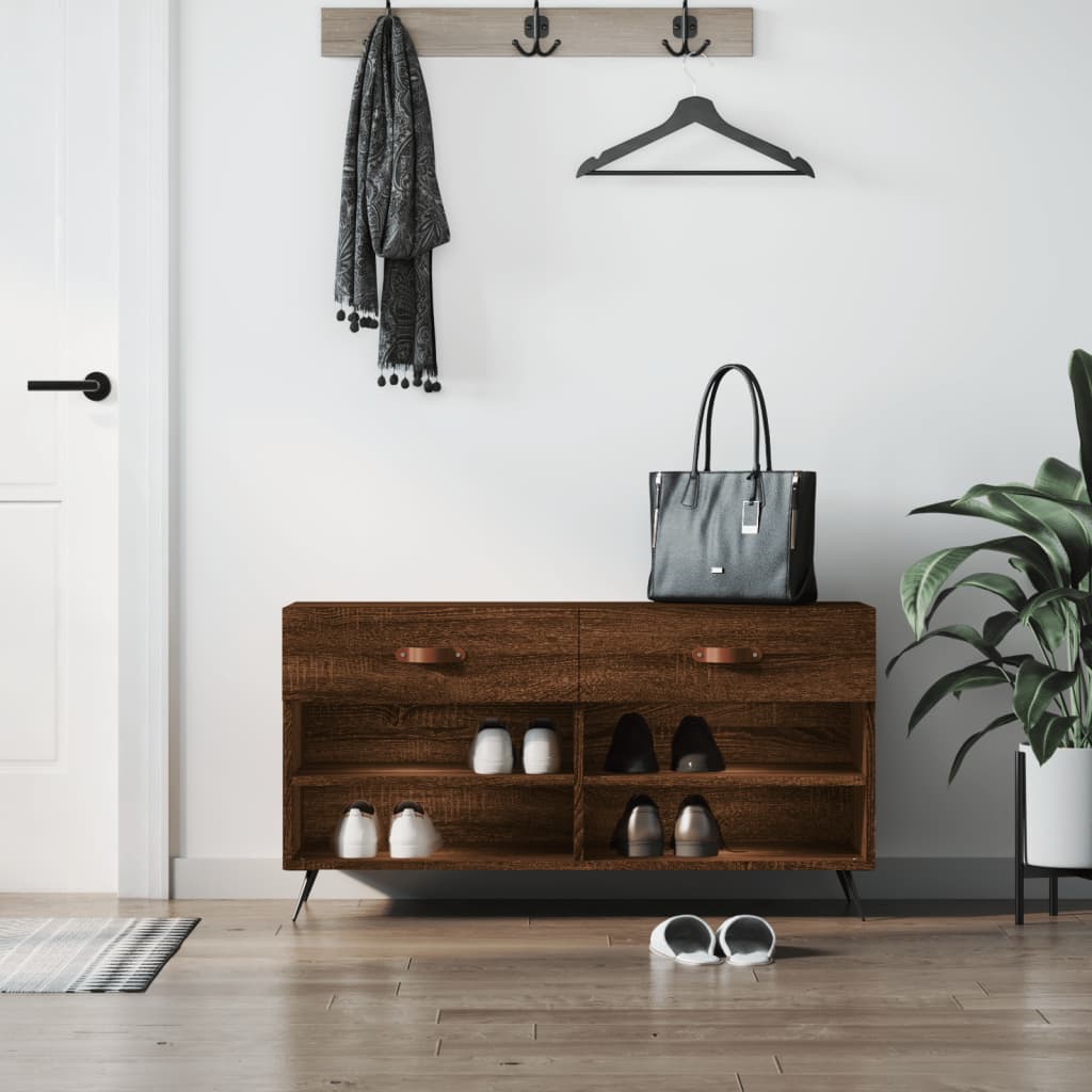 skobænk 102x35x55 cm konstrueret træ brun egetræsfarve